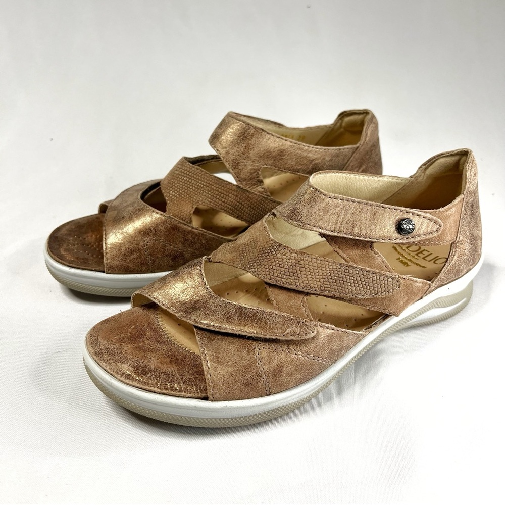 Fidelio Hilly Genuine Leather Comfort Velcro Rose Gold Sandals Size 39 - Picture 4 of 10